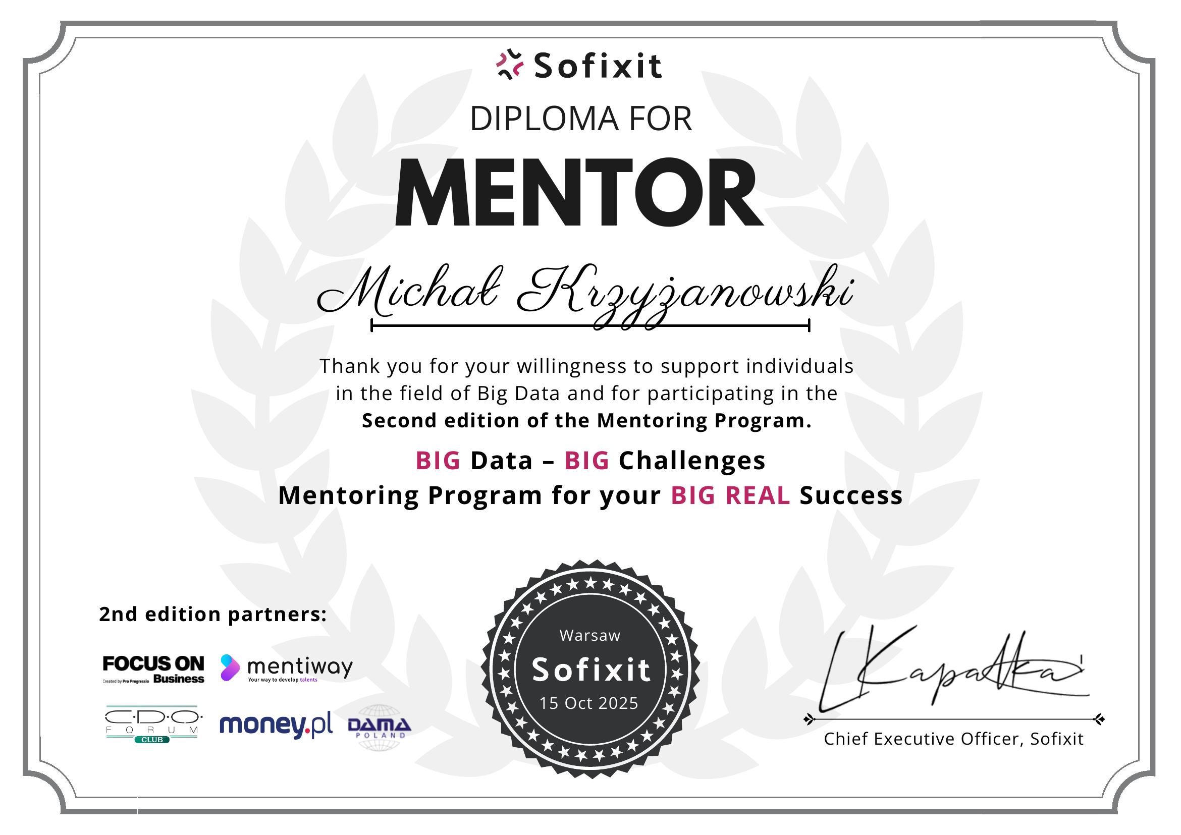 Mentor Diploma — Michał Krzyżanowski
